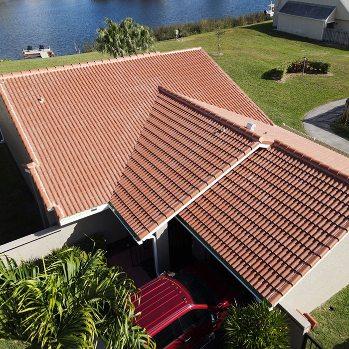 Barrel Tile Reroof in Delray Beach, Florida. Completed project using Boral product Estate Terra Cota concrete tiles.