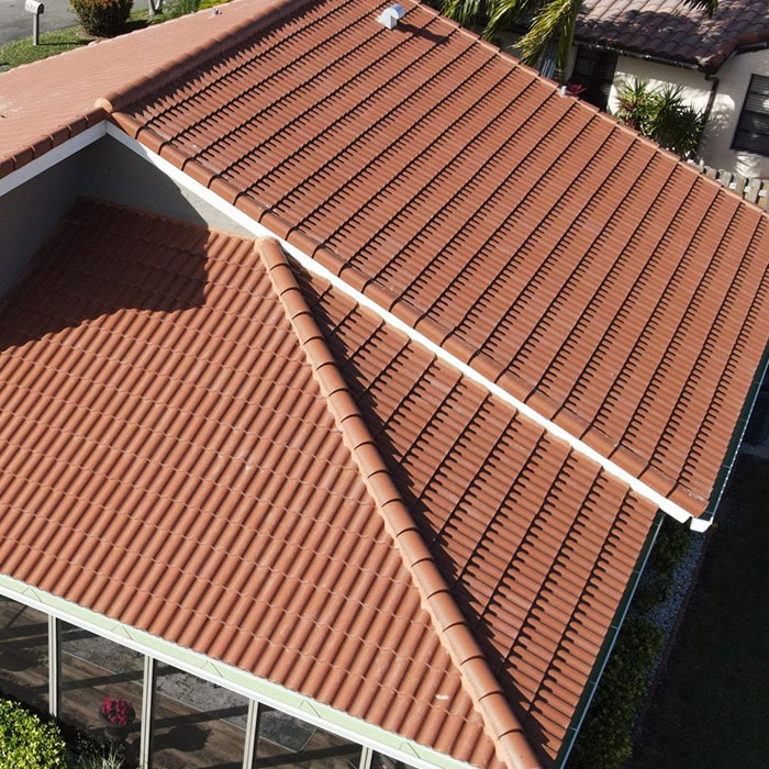 Barrel Tile Reroof in Delray Beach, Florida. Completed project using Boral product Estate Terra Cota concrete tiles.