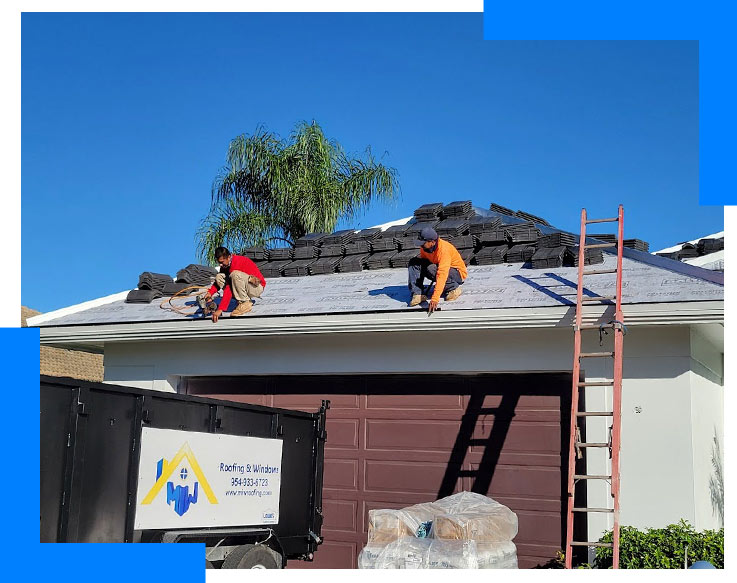 Professional Roofers performing a Re-Roof Tile roof installation on a Florida Home