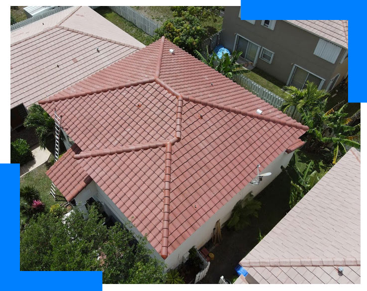 Ariel photo of a clay tile roof completed installation